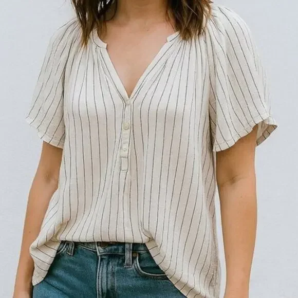 Joie Women's Blue Pin Striped Pullover Cotton Rayon Top Size 1X - Picture 2 of 8